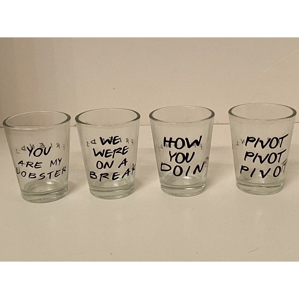 Silver Buffalo Friends TV Show Shot Glass Set 4 Pack 1.5oz Quotes Clear Glass